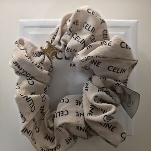 Celine Cream Logo Print Scrunchie